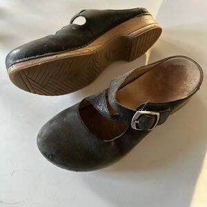 Dansko Black Leather Clogs with Buckle